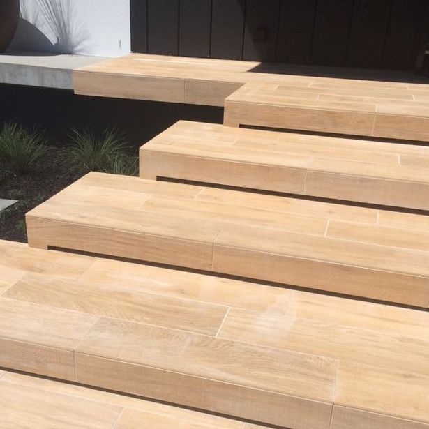 Closed up angle of finished floating concrete steps